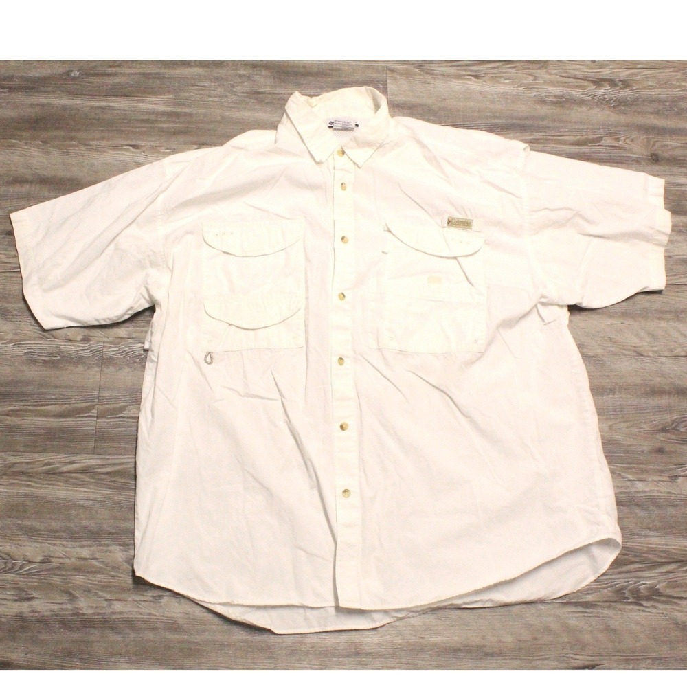 Columbia PFG Men 3XL White Short Sleeve Fishing Shirt Bahama Cotton FS7130